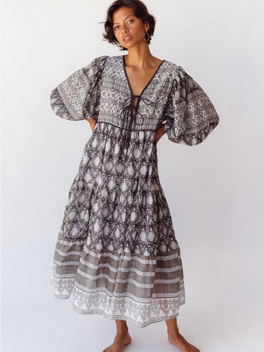 Daughters of India Jasmine Midi Dress in Charcoal
